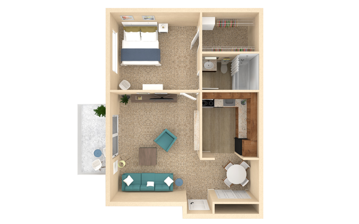 Floor plan for 1 bed, 1 bath